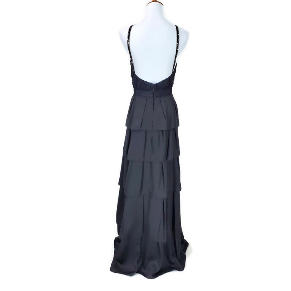 BCBG Max Azria Black Chiffon/ Tiered Ruffle Rhinestone Silk Gown Size 2 Prom - Picture 4 of 12